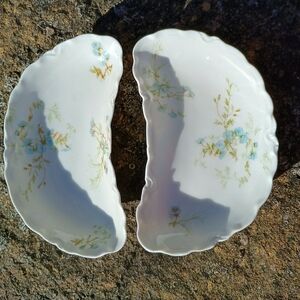 2 Antique floral French Havilland & Co Limoges half moon bone (trinket) dishes
